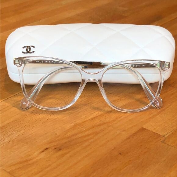 CHANEL Clear Glasses with White Case - Picture 1 of 14